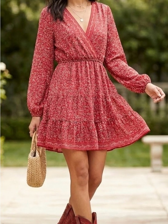 Max Studio Dresses & Skirts - Max Studio Red Floral Wrap-Style Mini Dress Size Medium-Large